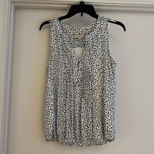 Loft Size Small Floral Pintucked Split Neck Shell